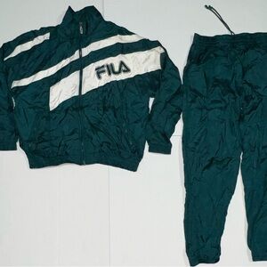 Fila Vintage 90s Nylon Tracksuit Track Suit Windbreaker Jacket Pants Teal Green
